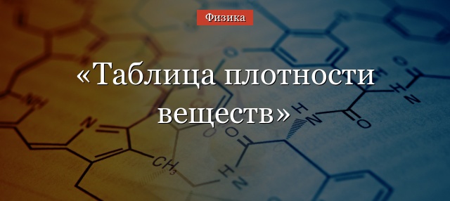 Таблица плотности веществ